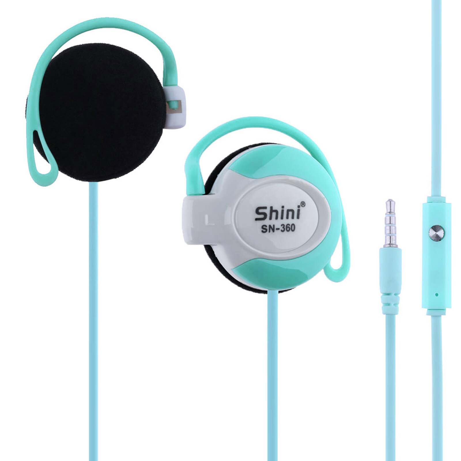 SHINI SN-360 Ear Hook Headsets 3.5mm Wired Stereo Music Earphones Game Sports Headphone with Mic for Smartphone Tablet PC Laptop: Green