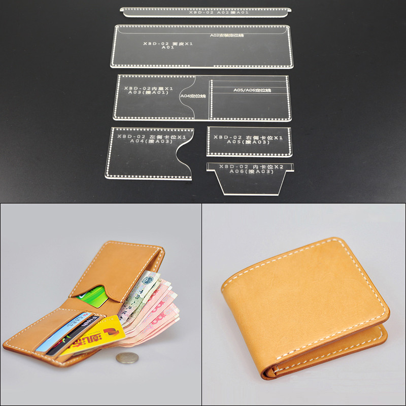 1 Set Acrylic Leather Template Home Handwork Leathercraft Sewing Pattern Tools Accessory Men Wallet Pattern 9.5*11*2cm