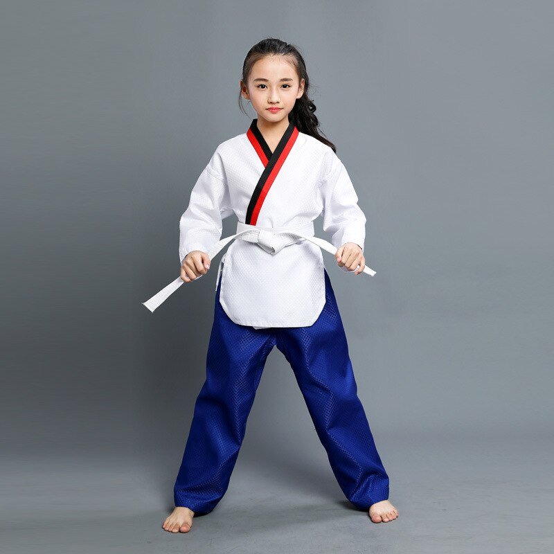 Erwachsene Mann Männlich Weiblich kind kinder Atmungsaktive baumwolle Taekwondo uniform Genehmigt Taekwondo training dobok kleidung mit 1 gürtel F