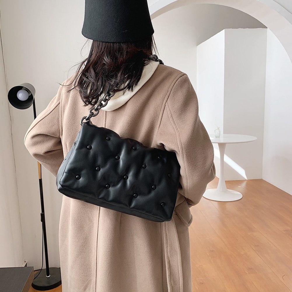 Moda couro do plutônio preto acolchoado axilas sacos para mulher 2020 corrente totes alça superior vintage viagem feminina ombro embreagem
