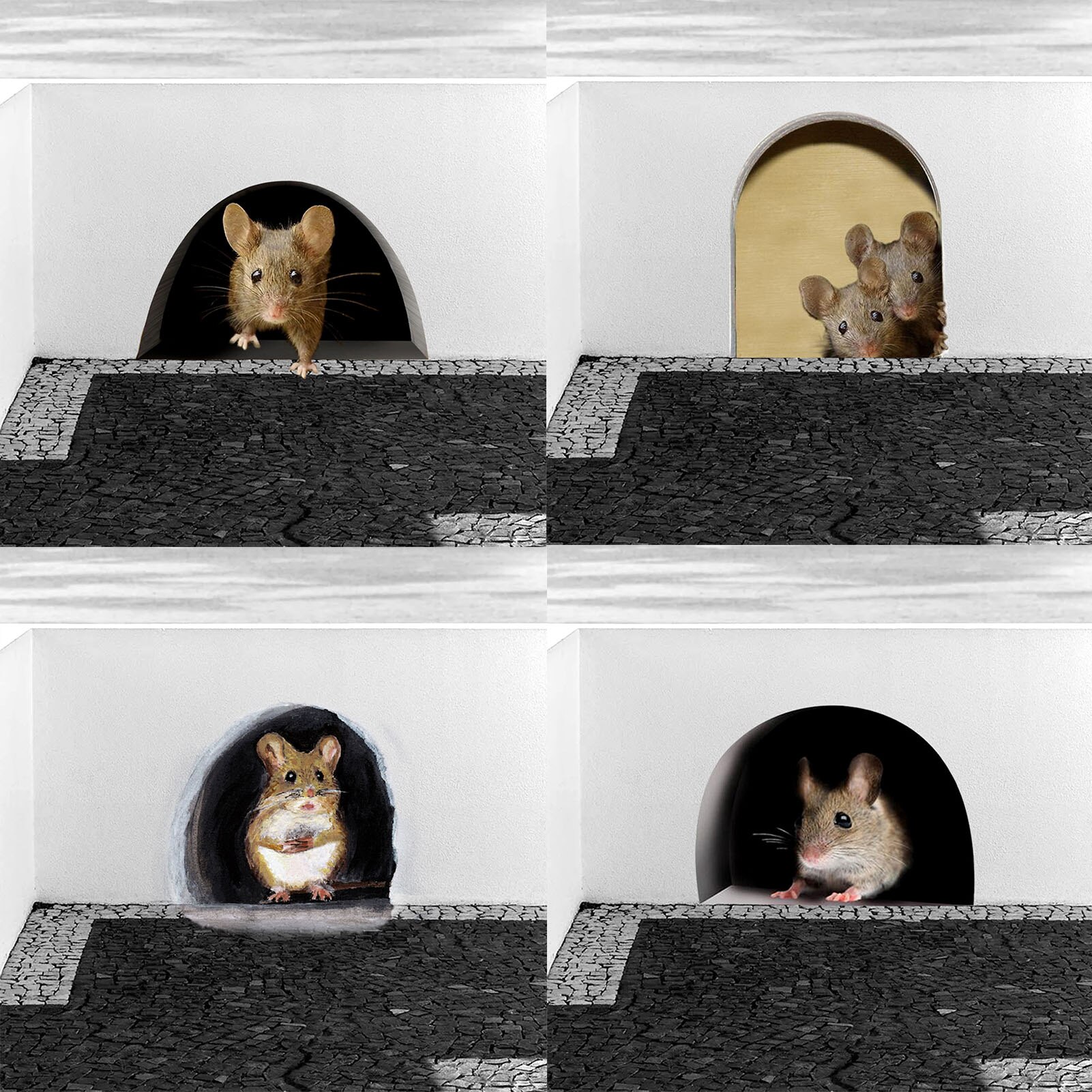10PCS Miniature Mouse Hole Decal 3D Movable Wall Sticker
