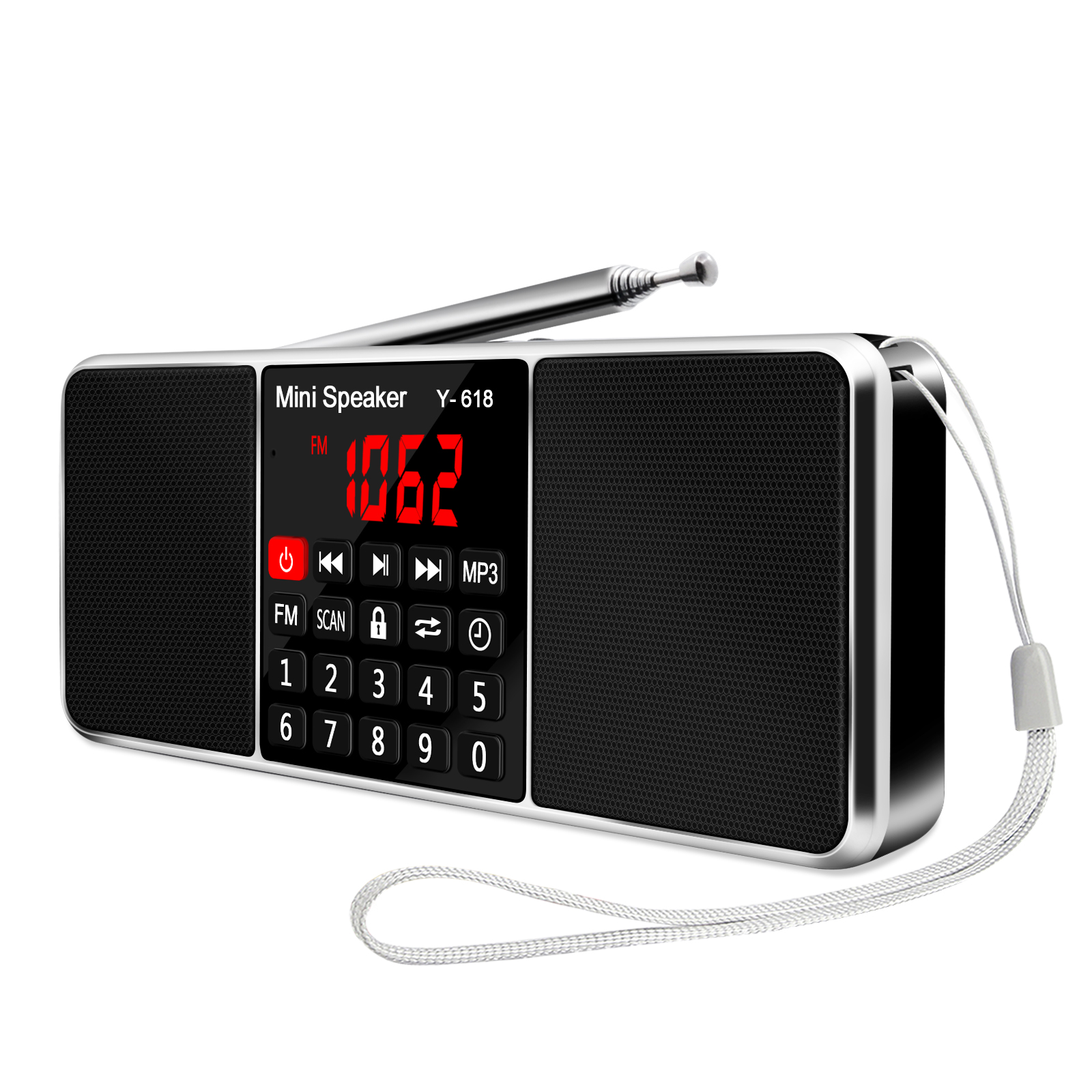 Lefon Radio cyfrowe FM Podwójny głośnik Stereo Surround Odtwarzacz audio MP3 Obsługa karty TF Funkcja wyłączania czasu dla domu i na zewnątrz: Black