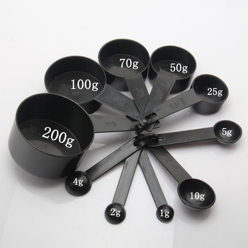 10 Stks/set Zwart Plastic Maatlepel Set Maatbekers Keuken Scoop Voor Bakken Wegen Gereedschap Keuken Accessoires