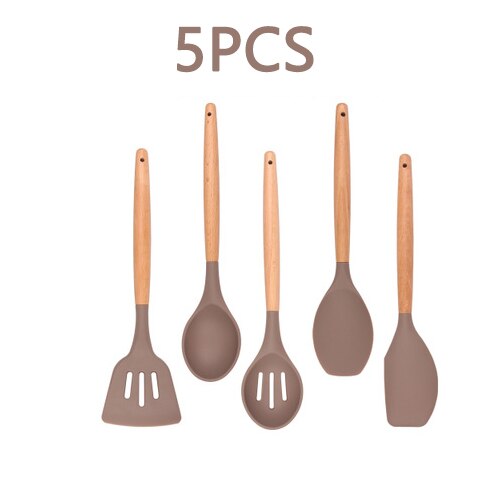 Geschirr 12Stck Silikon Kochen Utensilien einstellen Wärme beständig Küche Nicht-Stock Kochen Utensilien Backen Werkzeuge Mit Lagerung Kasten: grau-5Stck