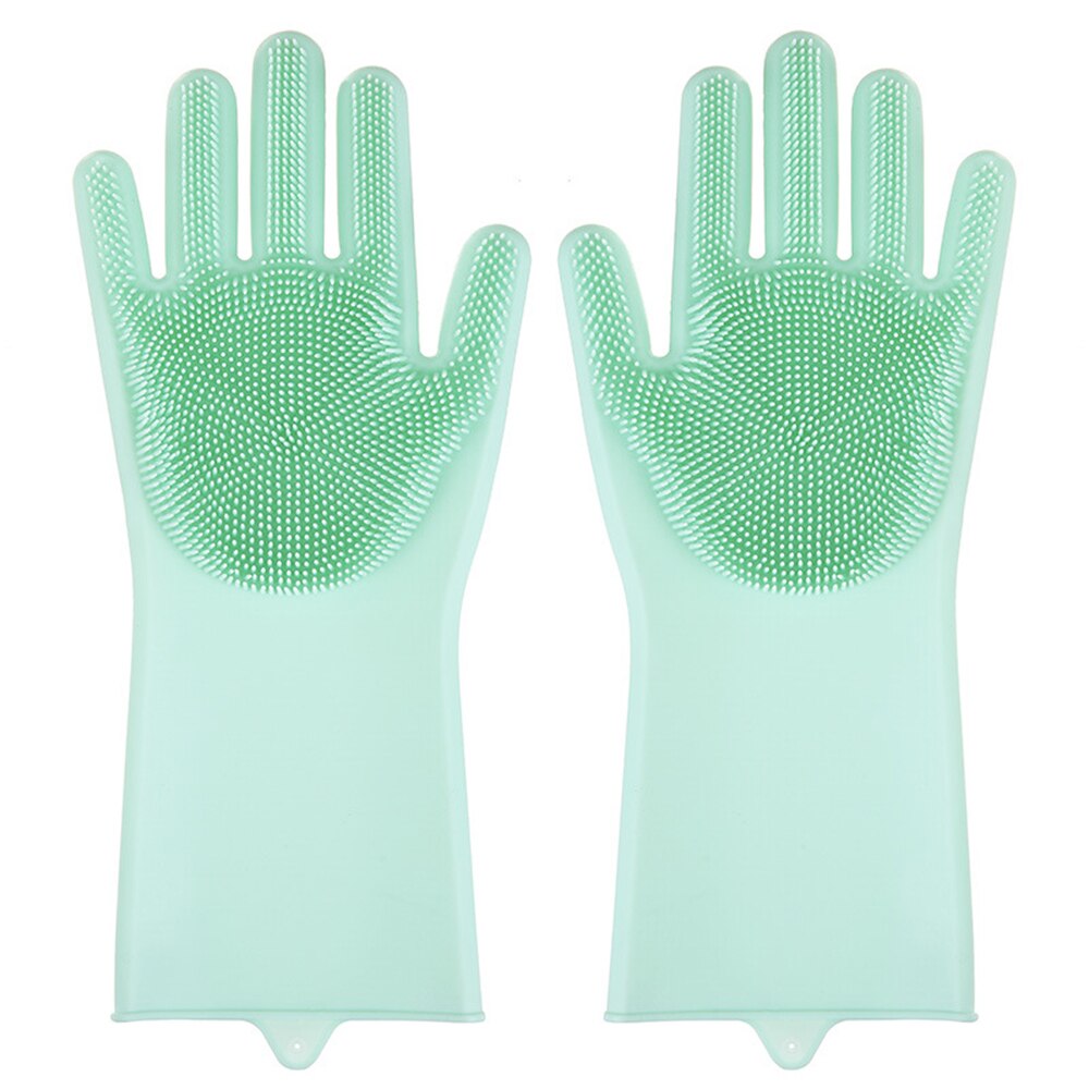 Guantes de limpieza para cocina lavavajillas, esponja de goma de silicona mágica, estropajo para el hogar,: Green / M