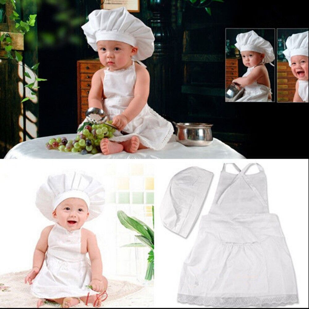 Newborn Photography Props Costume Little Chef Hat Photo Props for Bread Clothing Suit for Baby Girls Boys Photo Shooting Outfit