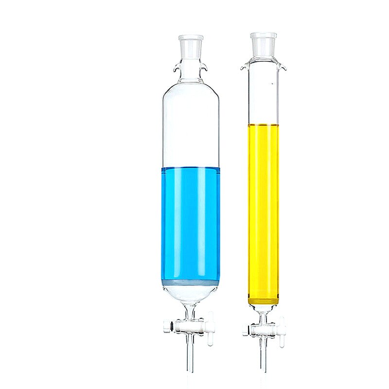 Columna de cromatografía de adsorción, válvula de PTFE, placa de núcleo de arena, vidrio de borosilicato, Diam. 15 mm ~ 70 mm longitud 300 mm