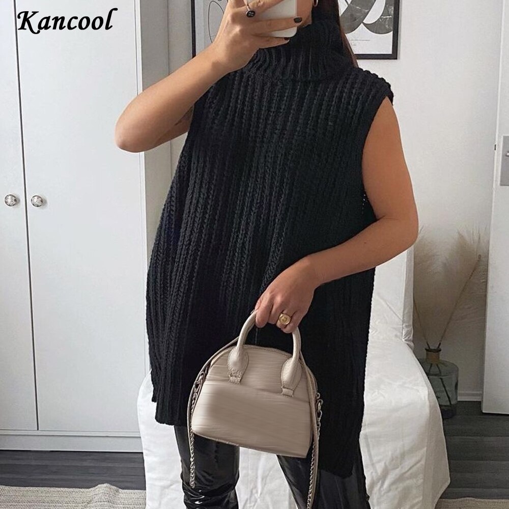 Kancool Coltrui Mouwloos Vest Trui Vrouwen Met Schoudervullingen Gebreide Trui Herfst Winter Jumper Casual Mode