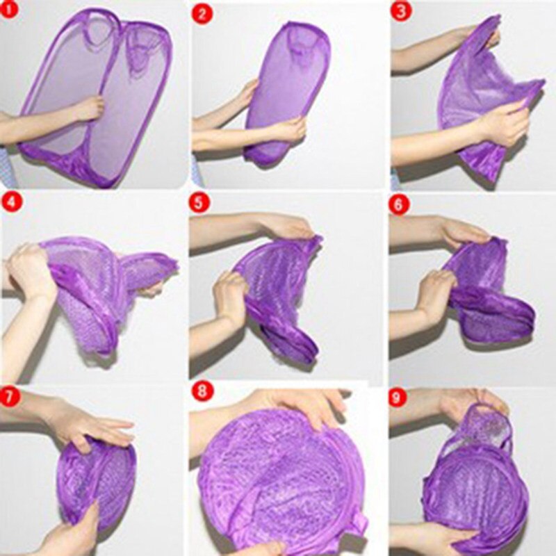 Foldable Mesh Pop Up Washing Laundry Basket Bag Bin Hamper Storage (random color)