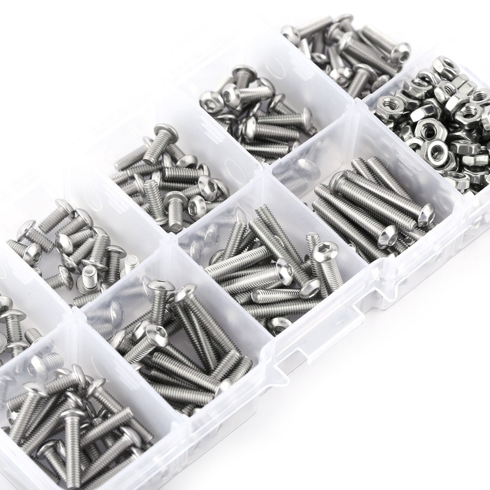 340pcs M3 Stainless Steel SS304 Button Head Hex Socket Screw Bolt Nut Assortment Kit Fastener Hardware