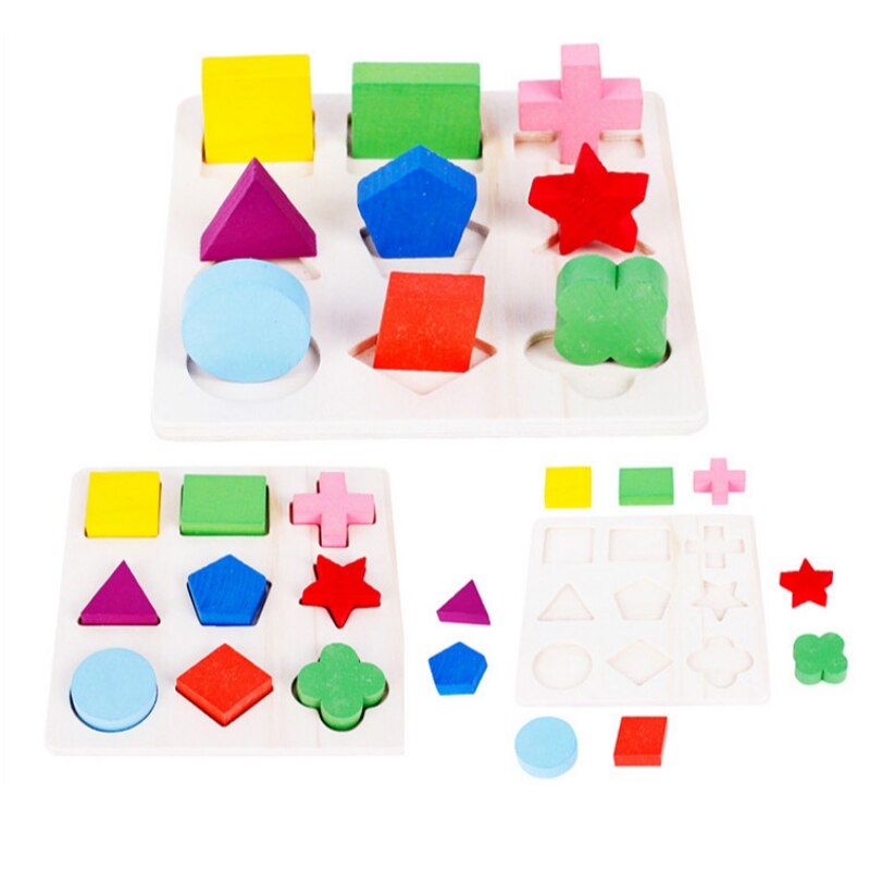 10Pcs Kinderen Puzzel Houten 3D Puzzel Kinderen Houten Geometrische Building Puzzel Vroeg Leren Educatief Speelgoed Leren