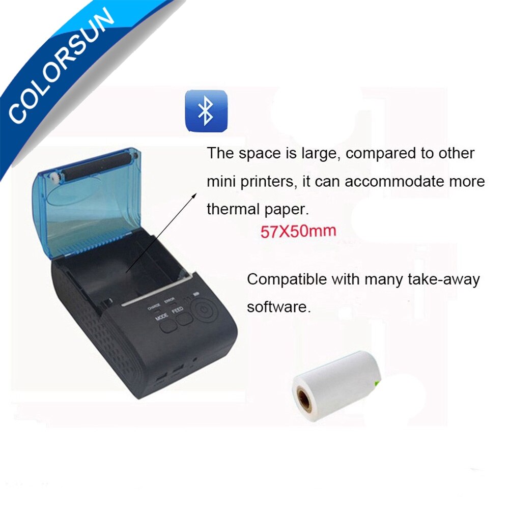 Colorsun Thermal Label Printer bluetooth receipt Printer Qr Code