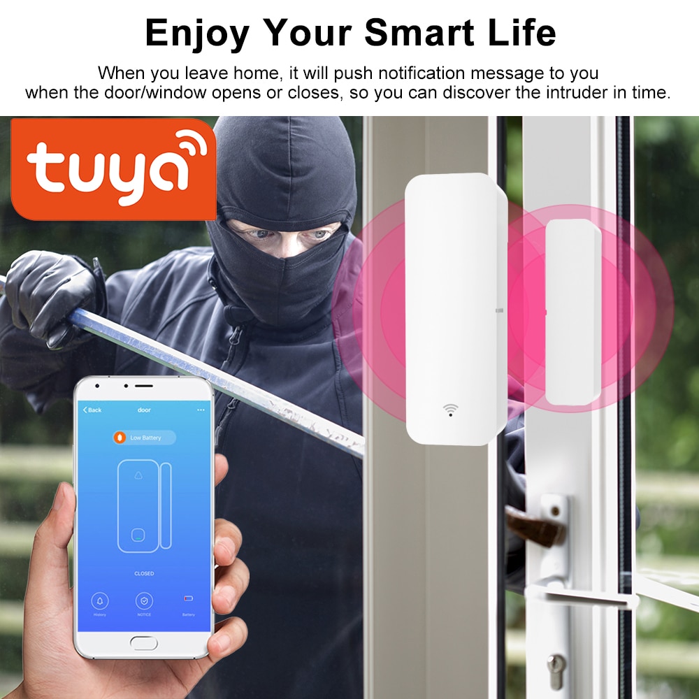 Tuya Smart WiFi Door Sensor Door Open / Closed Detectors Compatible With Alexa Google Home Powered Smart Life APP Control