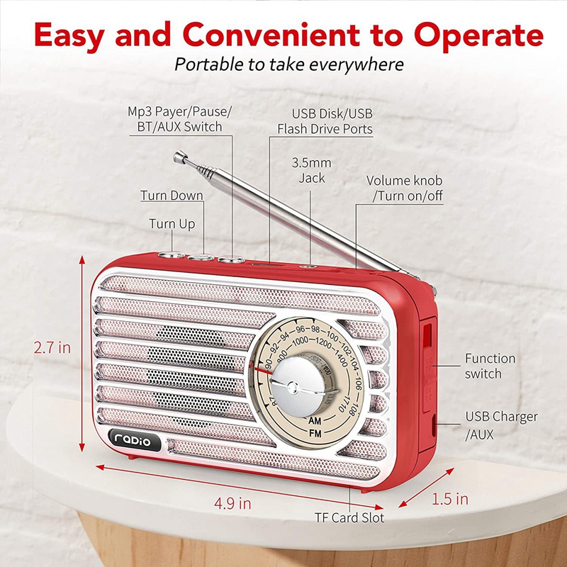 -Retro Radio AM / FM Portable Radio Has The Best Reception The Headphone Jack For Jogging Walking And Travel