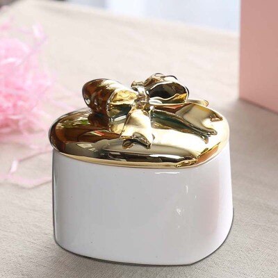 Hartvormige gouden strik snoepdoos romantische koreaanse bruiloft met ring oorbel ketting sieradendoos opslagtank: 1