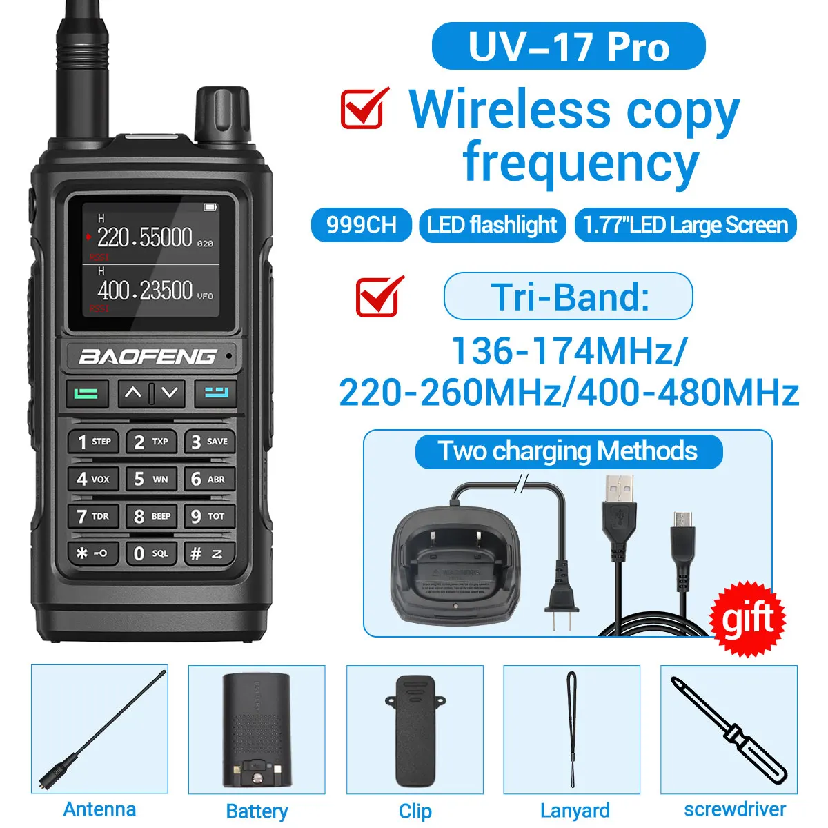 Baofeng UV-17 Pro V2 Walkie Talkie Tri Band Wireless Copy Frequency Long Range powerful Type-C UV-5R UV-21 Pro Ham Two Way Radio: Camo / EU