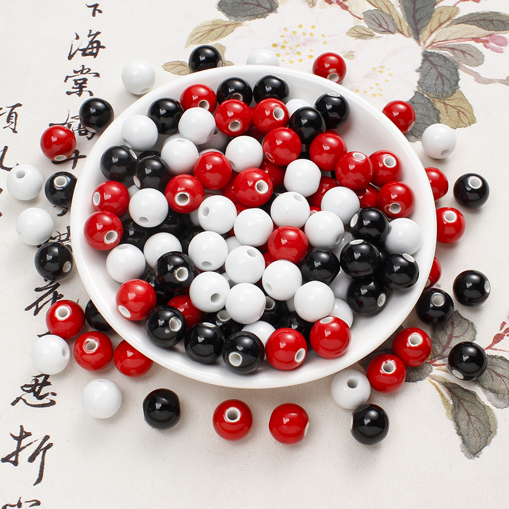 6/8/10/14mm Round Ceramic Beads 20-100Pcs Red Black Ceramic Loose Spacer Beads For DIY Necklace Bracelet Earrings Jewelry Making