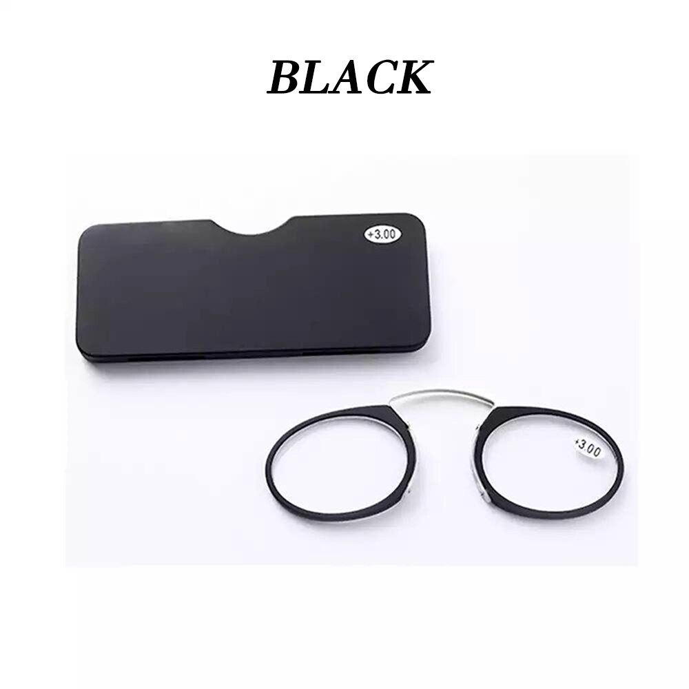 Nose Resting Reading Glasses +1.0 to +3.5 Portable SOS Wallet Reader clip on Mini reading glasses with case Prescription Glasses: Black / +250