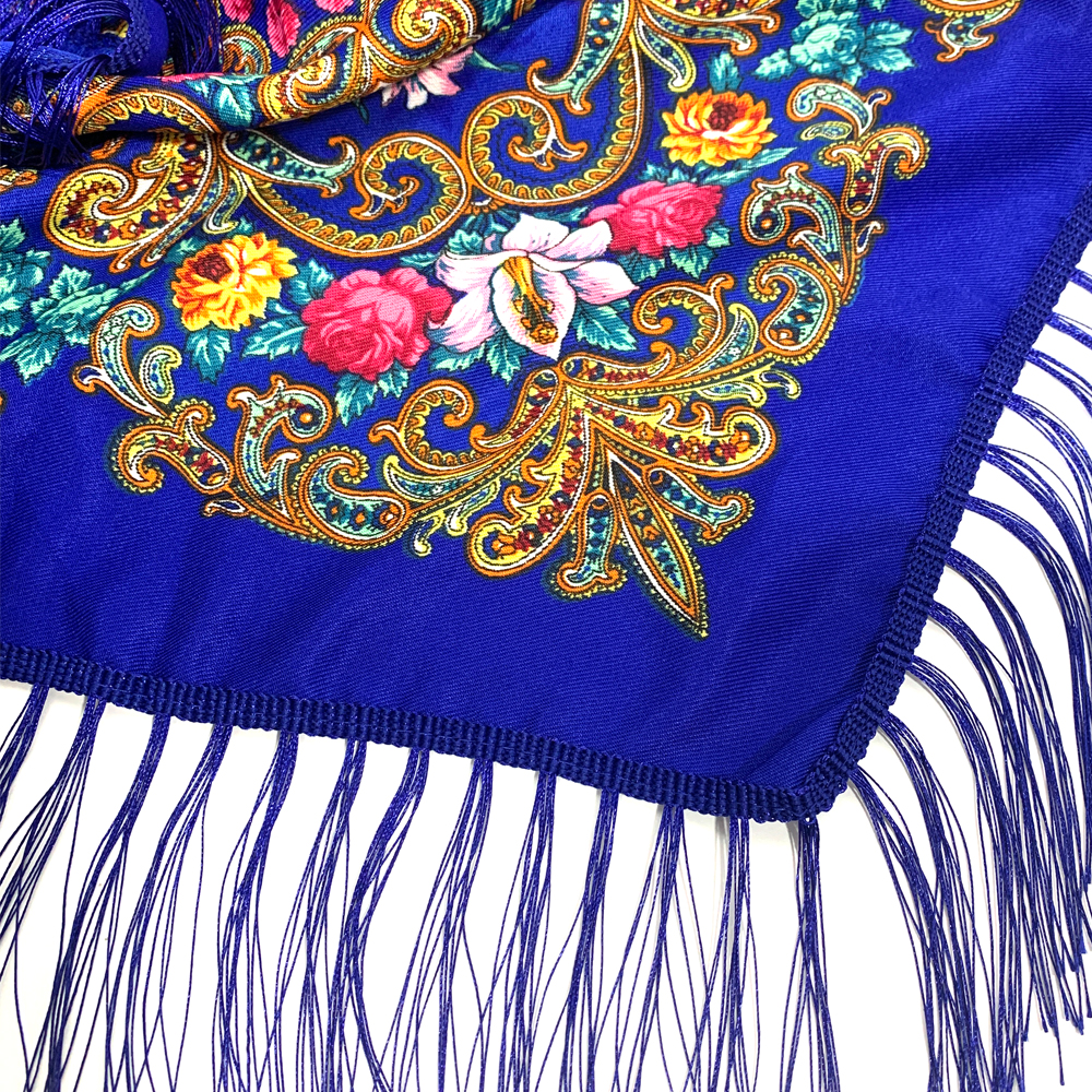 Bufanda rusa de 115x115cm para mujer, Bandana cuadrada con estampado Floral de lujo, chal con flecos ucranianos, pañuelo Babushka, envolturas para la cabeza