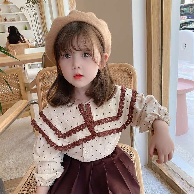 Spring and Autumn Girls Princess Cartoon Pattern Long Sleeves Sweatshirt and Polka Dots Pattern Pants Clothing Set