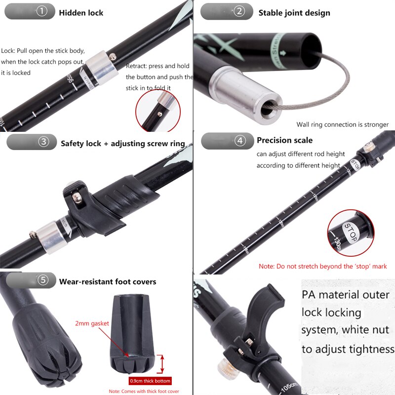 Foldable Walking Poles Anti-shock Trekking Sticks Adjustable Telescopic Baton For Hiking Climbing Accessories With Storage Bag