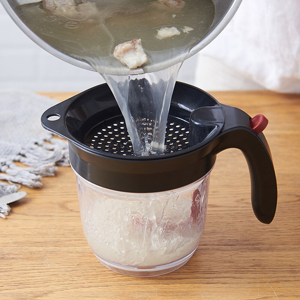 Filtro de residuos de aceite de la sopa multifuncional, dispensador de grasa removible, práctico, resistente al calor, con Mango antideslizante