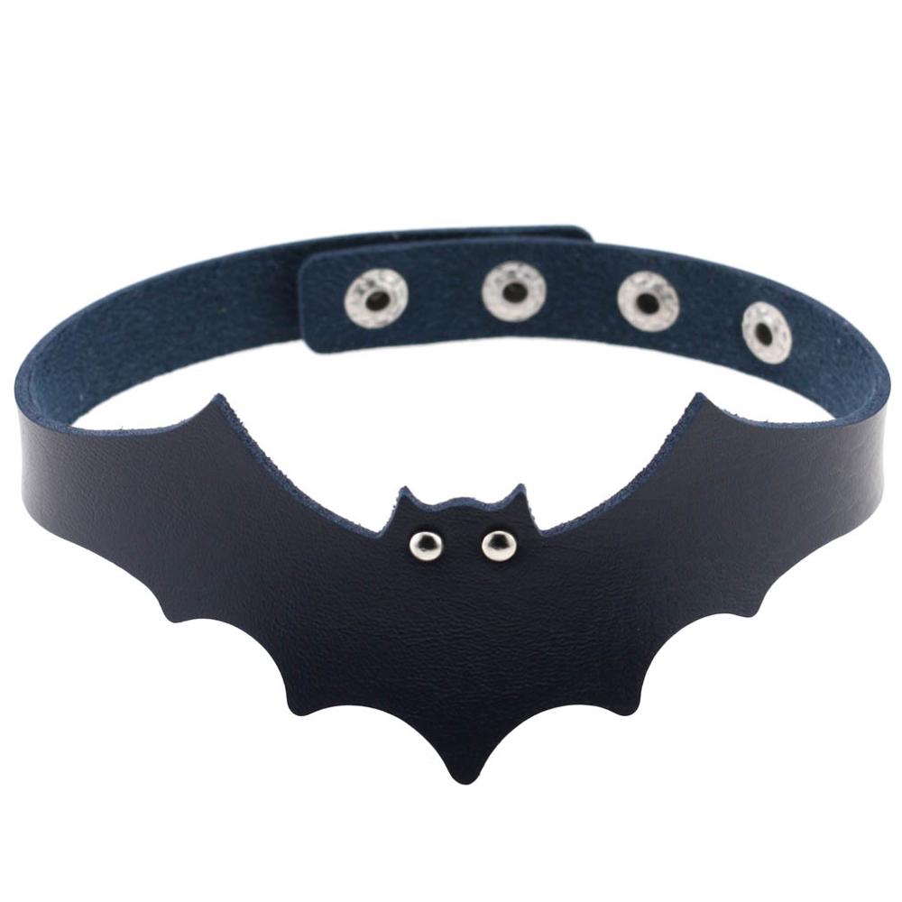 Small Devil Black PULeather Bat Wing Choker Handmade Nightclub Vampire Collar Clavicle Necklace Halloween Women: dark blue