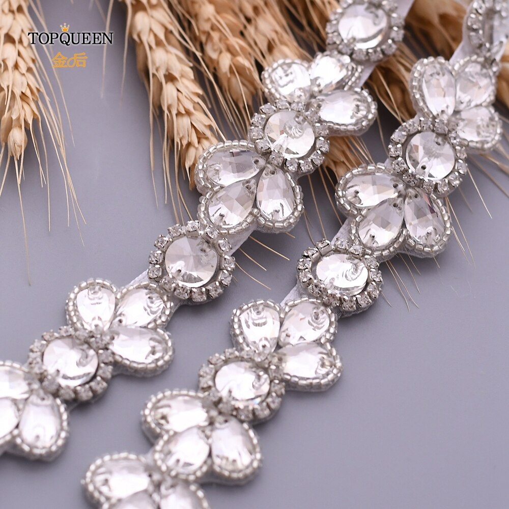 Cinturón TOPQUEEN para vestido de boda, cinturón de joya para mujer, cinturones formales, cinturón de diamantes de imitación, cinturón de purpurina plateada, Cinturón fino para dama de honor S397