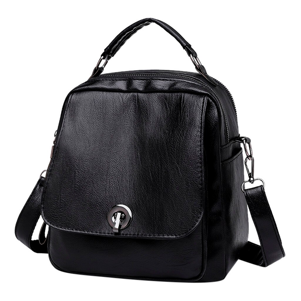 Mochila pequeña de para mujer, bandolera con cremallera de cuero, bolso de viaje suave para mujer, bolso de hombro, mochila multiusos, novedad # S: Black