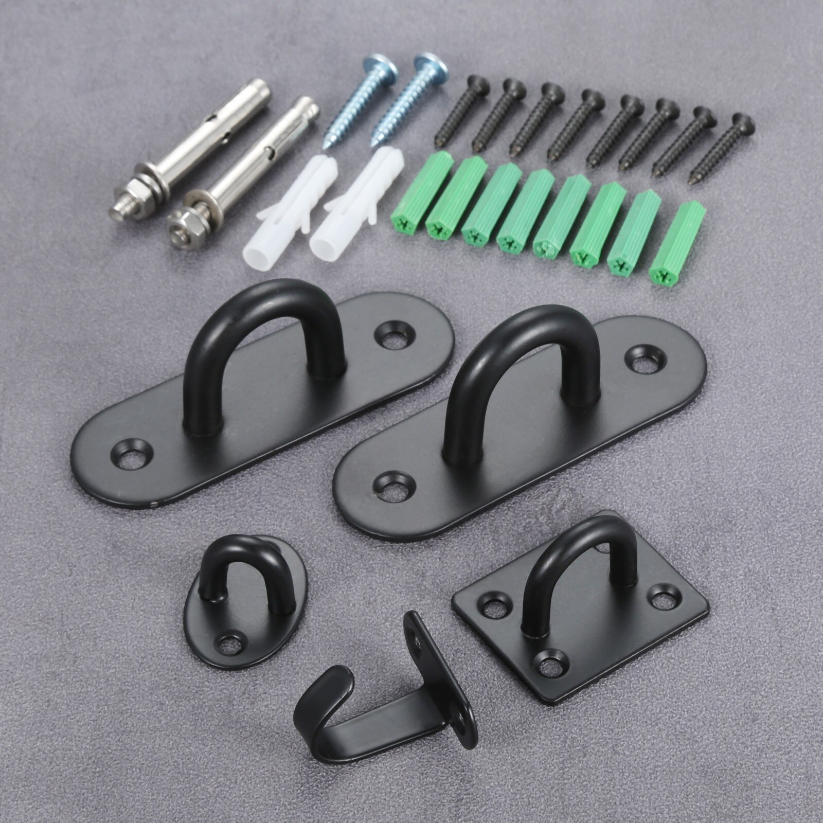 10/5 pcs Ceiling Mount Hook Stianless Steel Wall Hanger U-shape Ring Top Base Haning Fan/Chandelier/Plant Decor Black w/screws