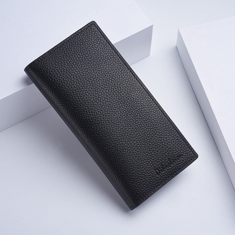 Men Wallets Luxury Leather Long Male Slim Thin Business Purse Clutch Purse Wallet for Credit Card: Black