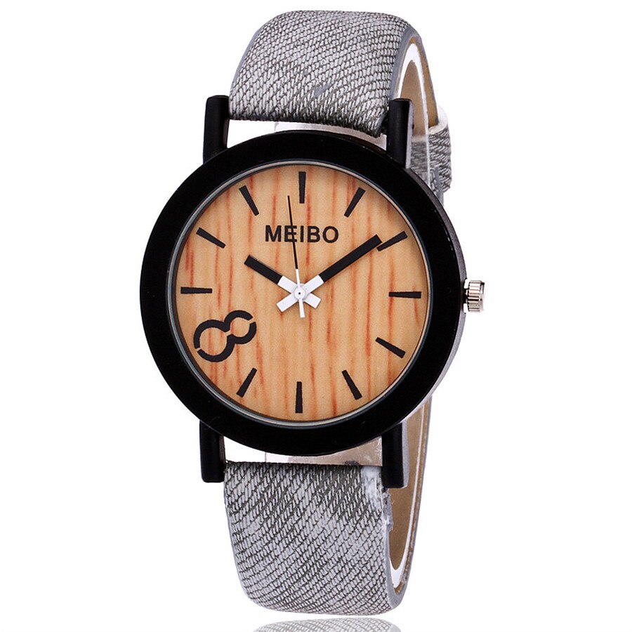 MEIBO Modeling Wooden Quartz Mens Watch Casual Wooden Color Leather Watch Wristwatch Clock: e