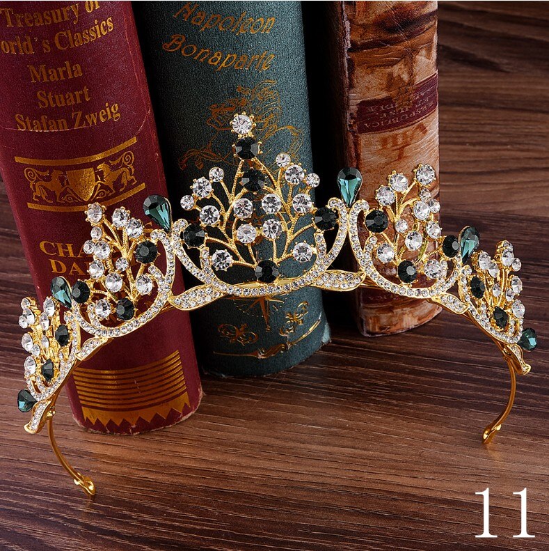 Women girls European Green Crystal Tiaras Vintage Rhinestone Pageant Crown Baroque Bridal Wedding Hair Jewelry Accessories: 11