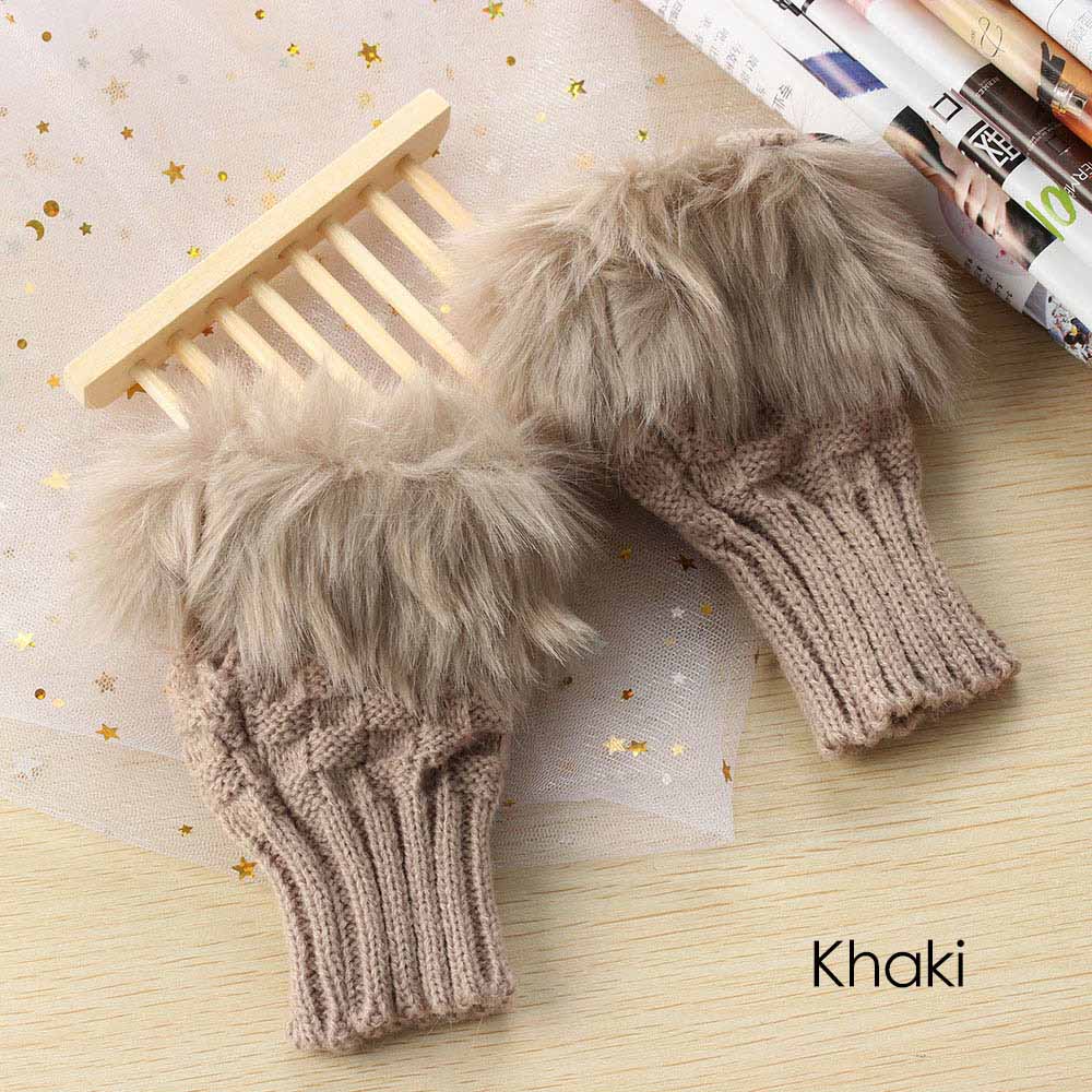 1 paar Wolle Mischung Faux Kaninchen Pelz Frauen Finger Handschuhe Gestrickte Häkeln Winter Dicke Handschuhe Warme Handschuhe Weibliche: khaki