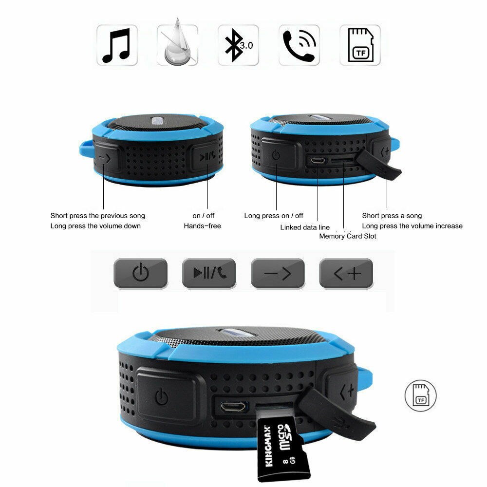 Altavoz inalámbrico de ducha Bluetooth, micrófono portátil manos libres para música, para ducha, baño, coche, bicicleta, Playa y exterior