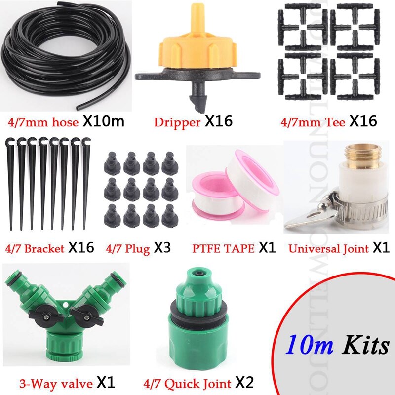 10 ~ 50m 1/4 tommers pe slange hagevanningssett grønnsakshage frukthage plante mikro drypp vanningssystem sett drypper: 10m oransje sett