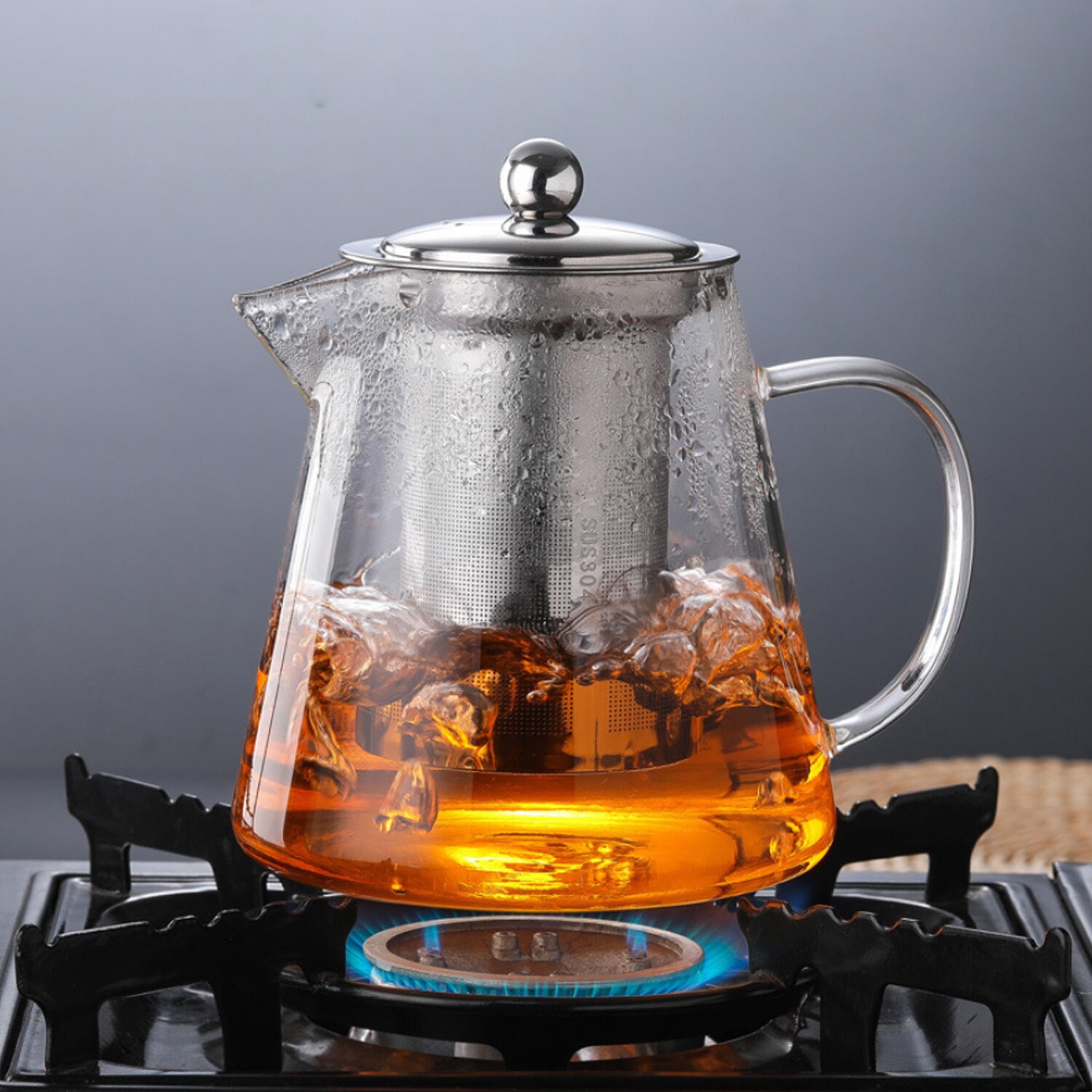 Glass Teapot with Stainless Steel Removable Infuser for Loose Leaf Tea, Bonus Tea Kettle &amp; Infuser Coaster, 950Ml
