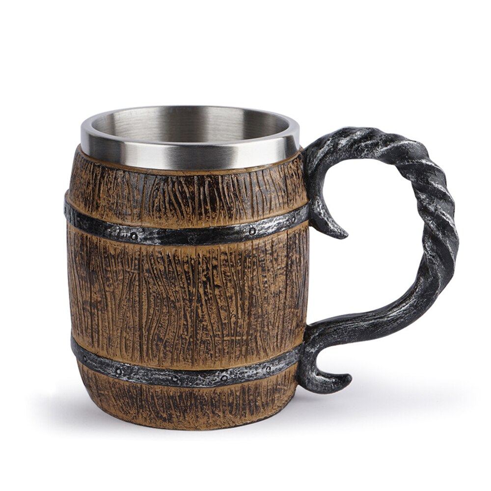 550Ml Viking Hout Stijl Bier Mok Als Simulatie Houten Vat Beer Cup Double Wall Mok Metalen Geïsoleerde houten Barre: 02