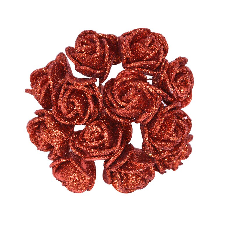 36 stk 2cm skinnende glitter skum rose kunstig blomst dekorativ buket krans bryllupsfest dekoration: B04