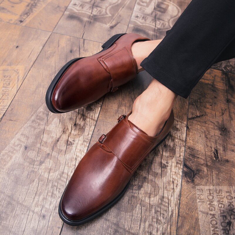 Zapatos de cuero con correa de monje para Hombre, mocasines informales sin cordones, calzado Formal de negocios