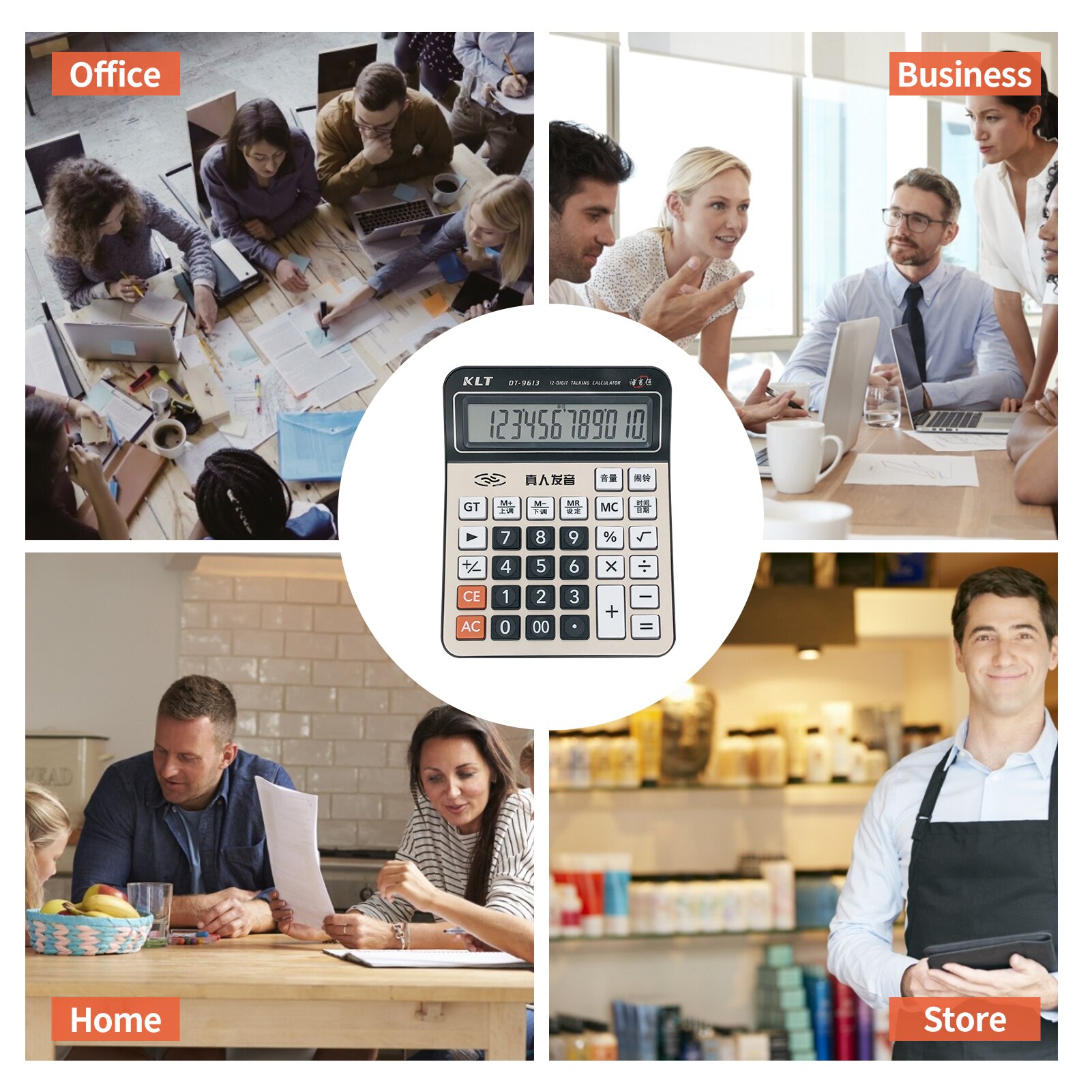Office Desktop Calculator 12 Digit Large Display LCD Metal Surface Big Sensitive Buttons Time Date Show Alarm Clock Function