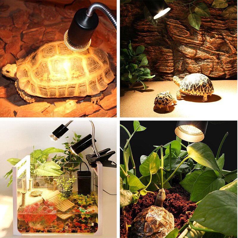 Bombilla con Clip de calefacción para el ambiente de mascotas, lámpara de luz solar UVA + UVB para reptiles, tortugas, lagarto, camaleón, serpiente, reptil