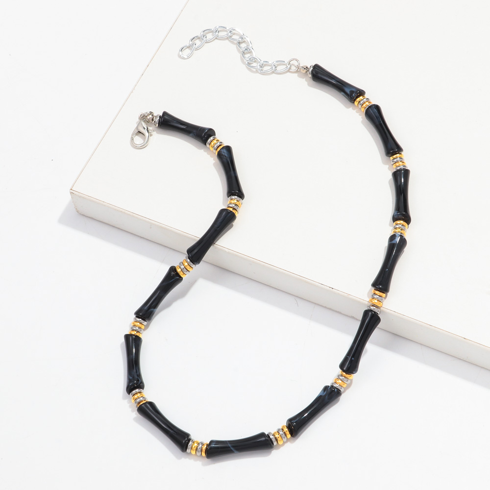 Thin Bamboo Curved Tube Choker Necklace Men Women HipHop Ball Bead Pendant Necklace Stack Trendy Party Jewelry Collar