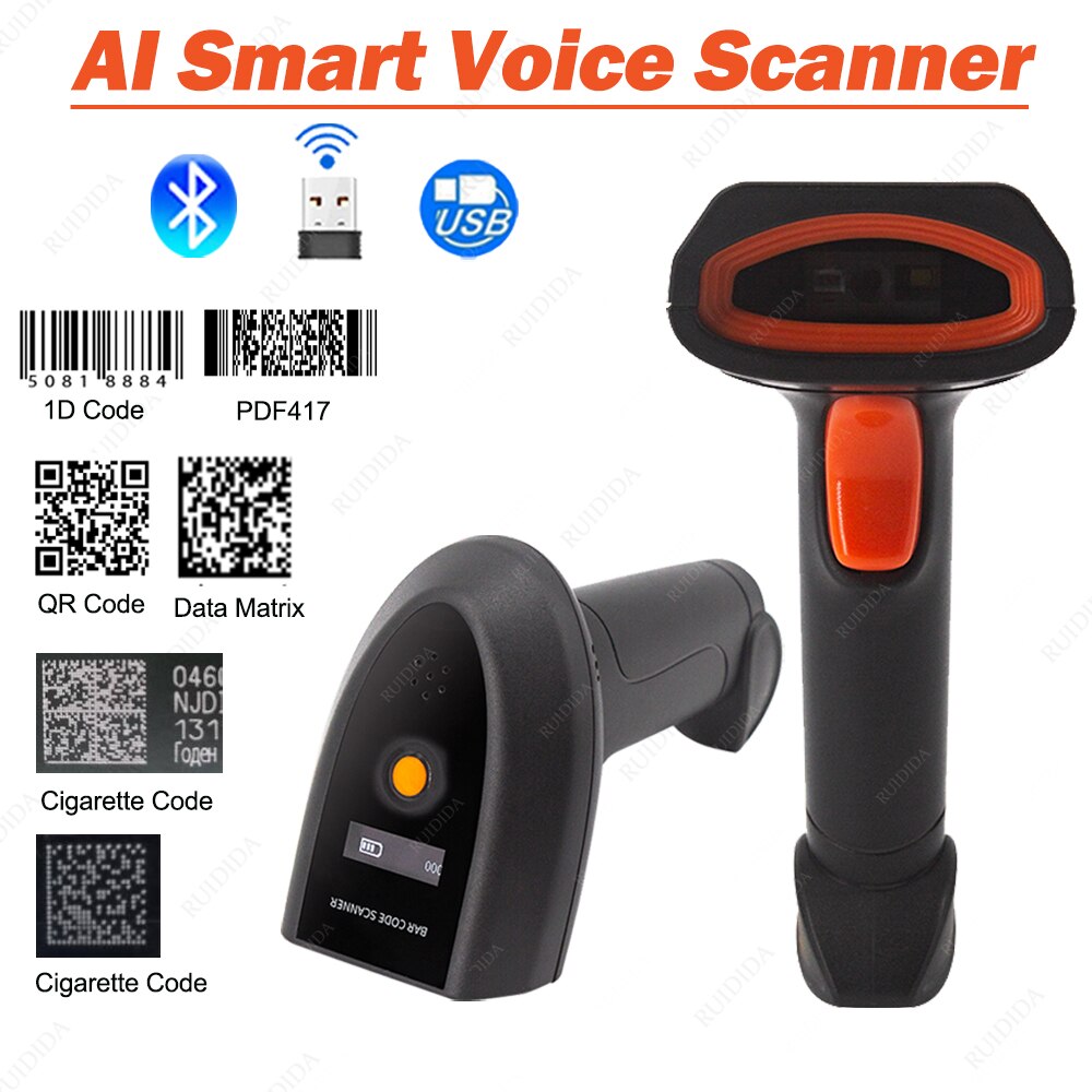 Ai Intelligente Voice Barcode Scanner 2d Draadloze Code Reader Scanner Draadloze 2D Bluetooth Bar Code Scanner Qr Code Reader 2d