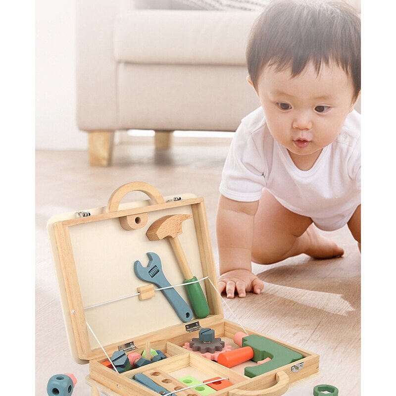 Kids Disassembly Tool Box Toy Wooden Baby Wood Repair Set Children Educational Puzzle Toy Beech Simulation Tool Box