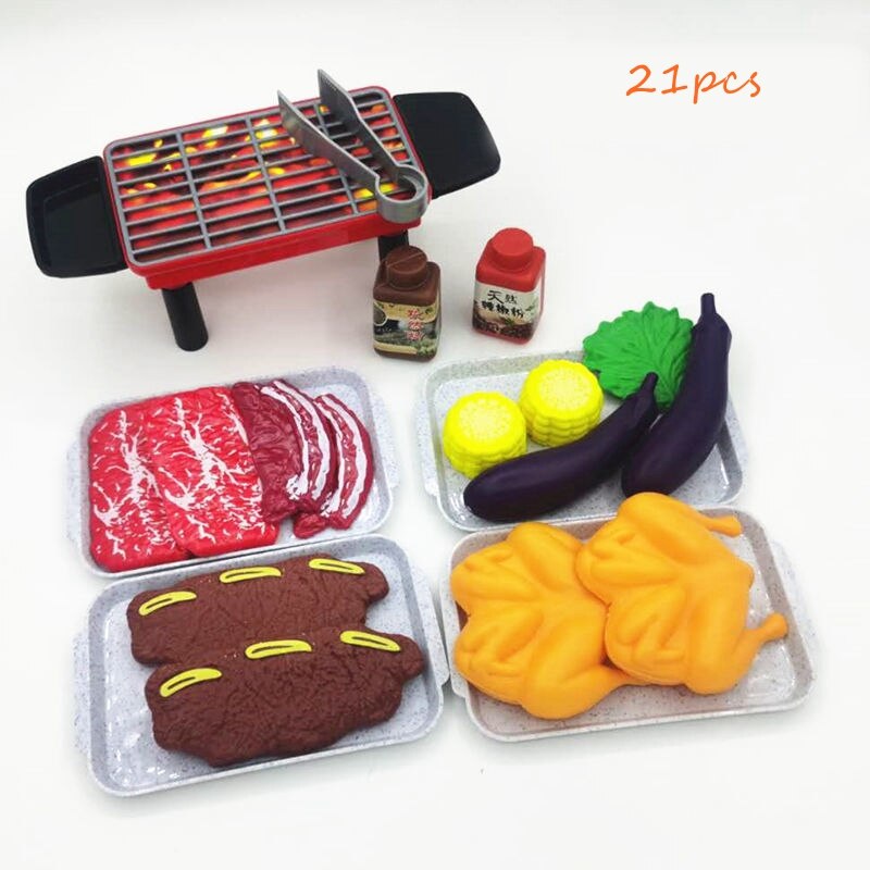 Pretend Food Simulation BBQ Miniature Black BBQ Grill Garden Outdoor Accessory For Doll House Kitchen Decoration Toys: 21pcs