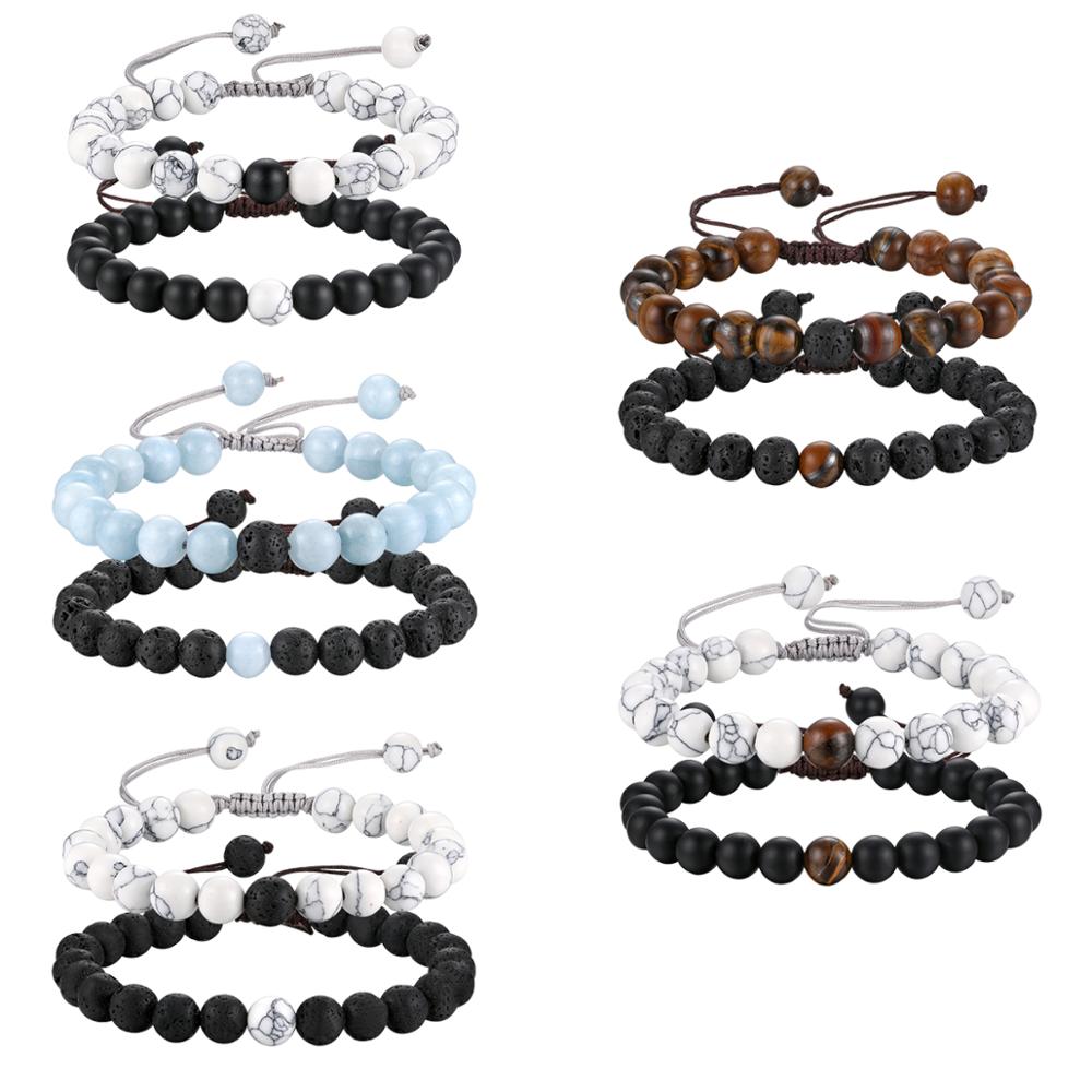 BONISKISS Paare Abstand Armbinde Hand-gewebte Perlen Paar Armbinde für Männer Frauen Einstellbare Charme Strang Schmuck