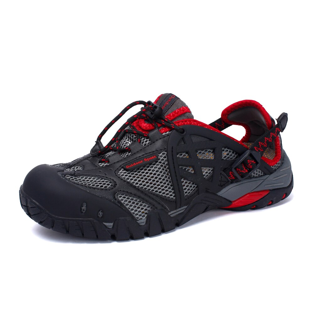 TKN Water Shoes Men Summer Breathable Antiskid Quick Drying Slip-on Sandals Fishing Boating Camping Aqua Shoes Seaside Sneakers: M 058 Black Red / 11