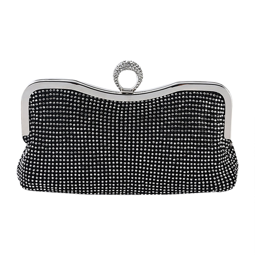 Women Evening Clutch Bag Women Bags Wedding Shiny Handbags Bridal Metal Bow Clutches Bag Chain Shoulder Bag Bolsa Feminina #38: Black