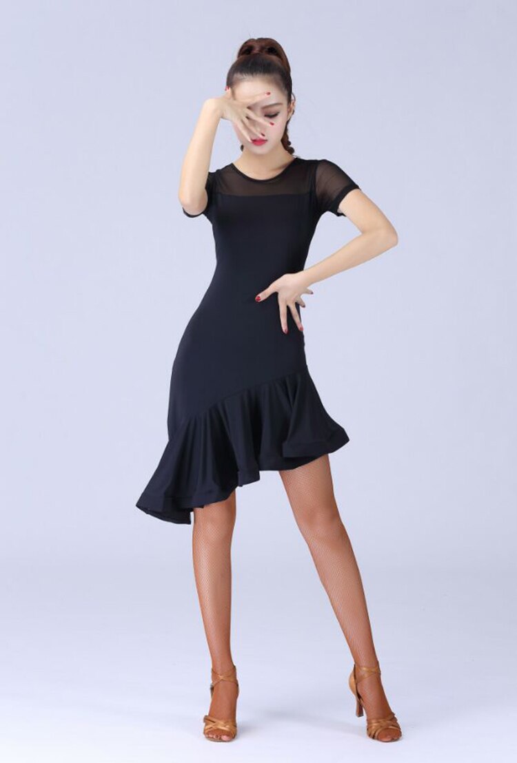 Latin Dance Dress Female Adult Performing Ballroom Tango Cha Cha Latin Dance Dresses Short Sleeve Tassel Skirt Dance Dress
